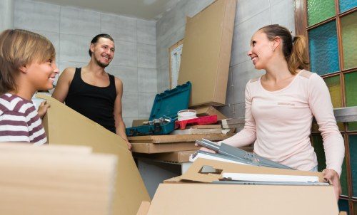 Boxes and household items prepared for urgent removal