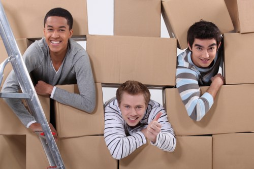 Professional movers planning access for a Bermondsey flat removal